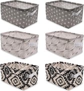 Goodivery ® - Panier de rangement - Boîte de rangement en lin - 6 pièces, boîtes de rangement en tissu imperméables avec poignées - 28 x 19 x 15 cm - naturel, gris, bleu