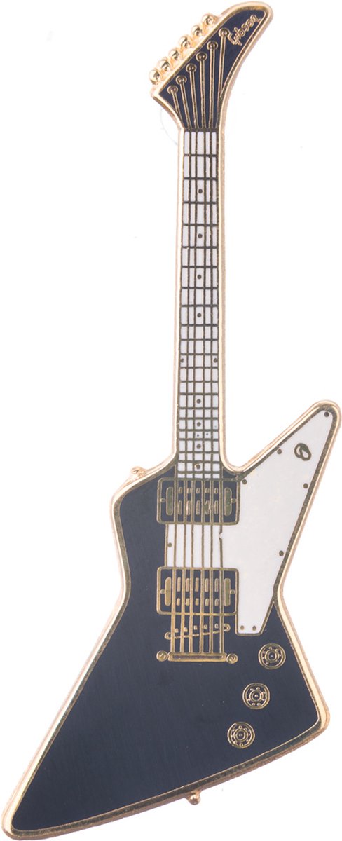 Music Gifts - Speldje Gibson Explorer gitaar, zwart met wit pickguard