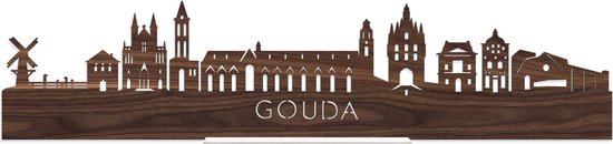 Standing Skyline Gouda Notenhout - 40 cm - Woon decoratie om neer te zetten en om op te hangen - Meer steden beschikbaar - Cadeau voor hem - Cadeau voor haar - Jubileum - Verjaardag - Housewarming - Aandenken aan stad - WoodWideCities