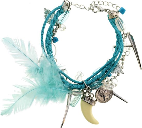 Behave Bracelet tressé bleu avec plumes et dents