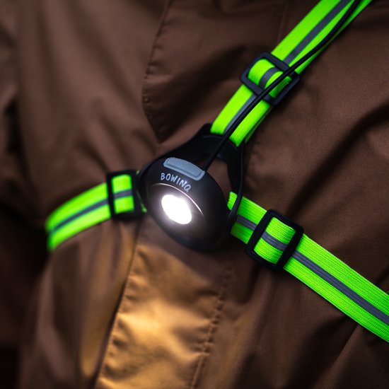 BOWINQ Boston 500 Neon - Feux de course - Lampe de poitrine - Gilet réfléchissant - Rechargeable et étanche - Haute qualité - Garantie 1 an
