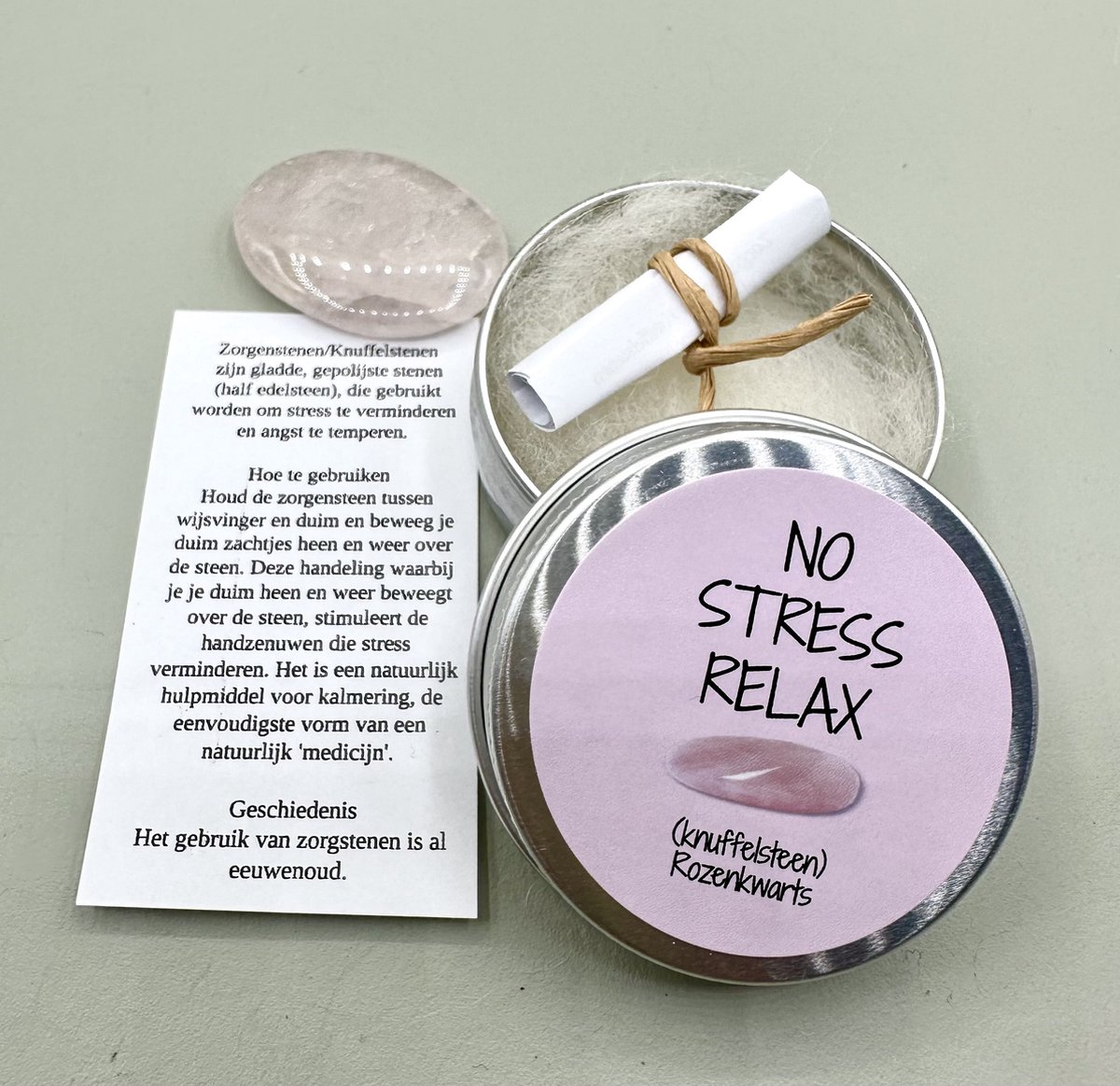 NO STRESS RELAX knuffelsteensteen,rozenkwarts, edelsteen,knuffelsteen,zorgensteen, klein kadootje,stres,rust,relax,ontspannen, yoga,collega,personeel,vrienden,