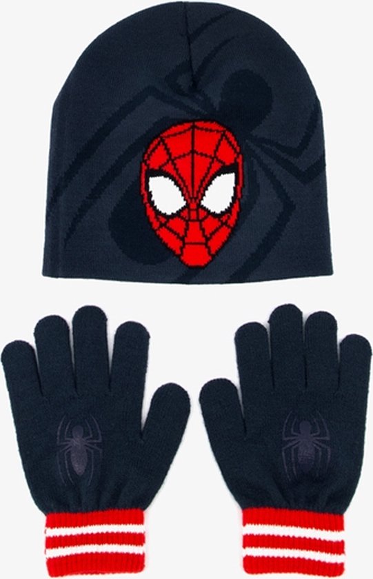 Spider-Man kinder set muts handschoenen - Blauw