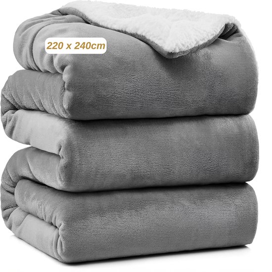 VAIVE Luxe Sherpa Fleece Deken 220x240 cm - Superzacht - Plaid voor Bank, Bed of Woonkamer Decoratie - Dekens - Plaids - Dekentje – Grijs