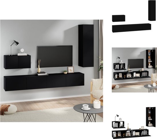 vidaXL ensemble meuble TV - noir - 2x 100x30x30 cm + 1x 60x30x30 cm + 1x 30,5x30x110 cm - Meuble