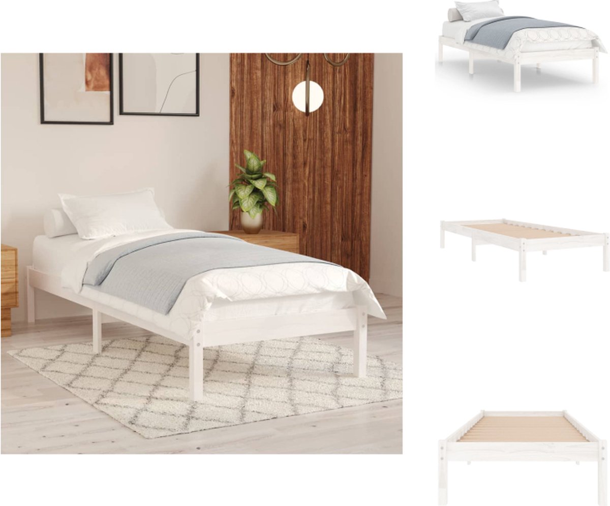 VidaXL Houten Bedframe 205.5 x 95.5 x 31 cm Massief grenenhout 90 x 200 cm matras Wit Bed