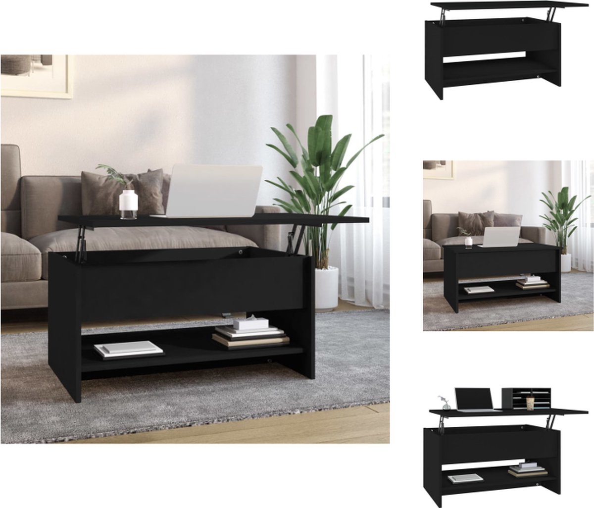 VidaXL Salontafel Bewerkt Hout 80 x 50 x 40 cm Zwart Tafel