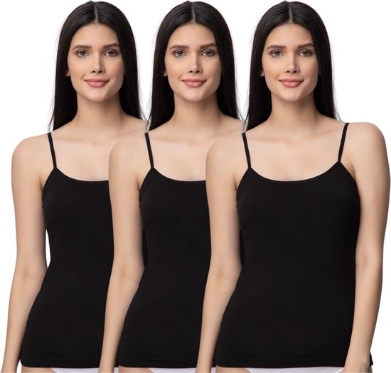 Lot de 3 Chemises Spaghetti Femme Lycra - 95% Katoen - Zwart Taille M