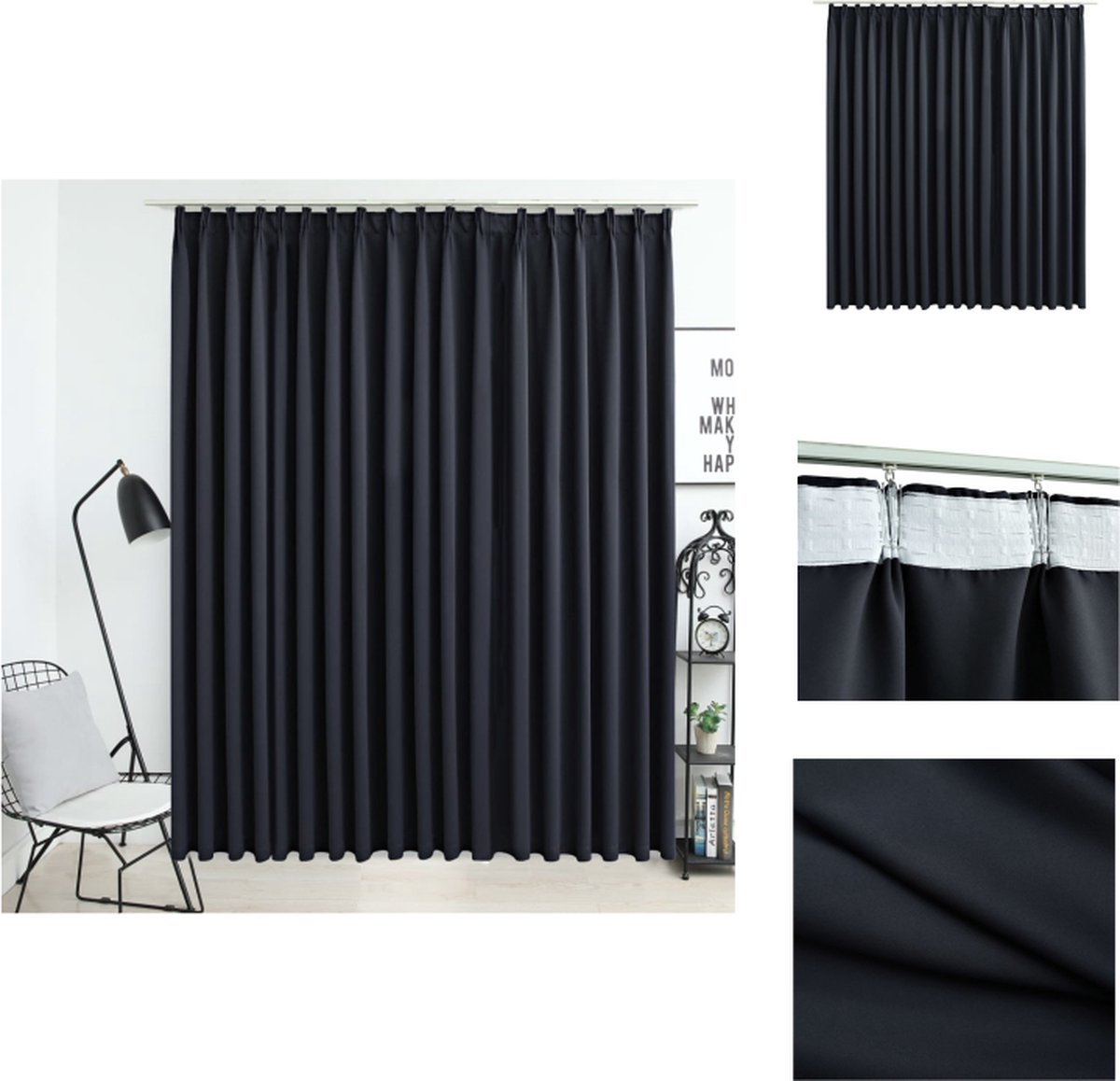 vidaXL Gordijn Zwarte 290x245cm - Privacy - Lichtblokkering - Premium Polyester Met Metalen Haken - Gordijn
