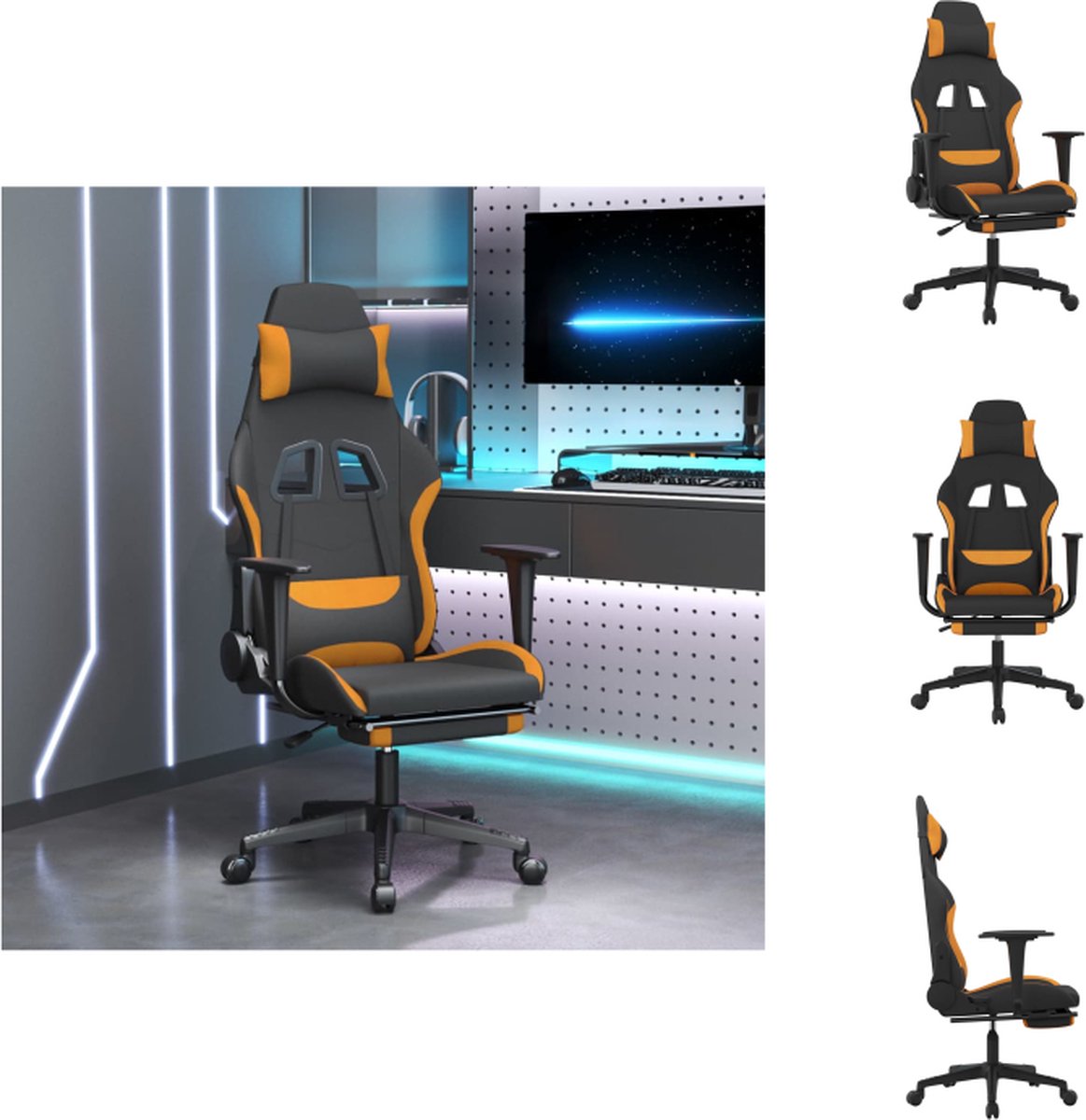 vidaXL Gamestoel - uniek ontwerp - verstelbare rugleuning en voetensteun - handig 360 graden draaibaar - stevig en stabiel frame - zwart/oranje - 64x60x117-127cm - Bureaustoel