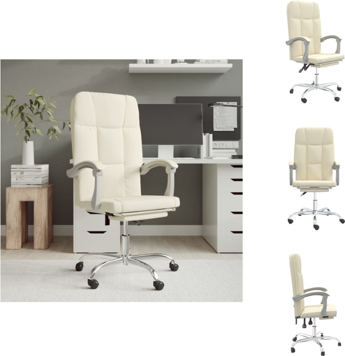 VidaXL Verstelbare Bureaustoel Kunstleer Crème 63x59x(114.5-124) cm Verstelbare rugleuning en voetensteun Bureaustoel