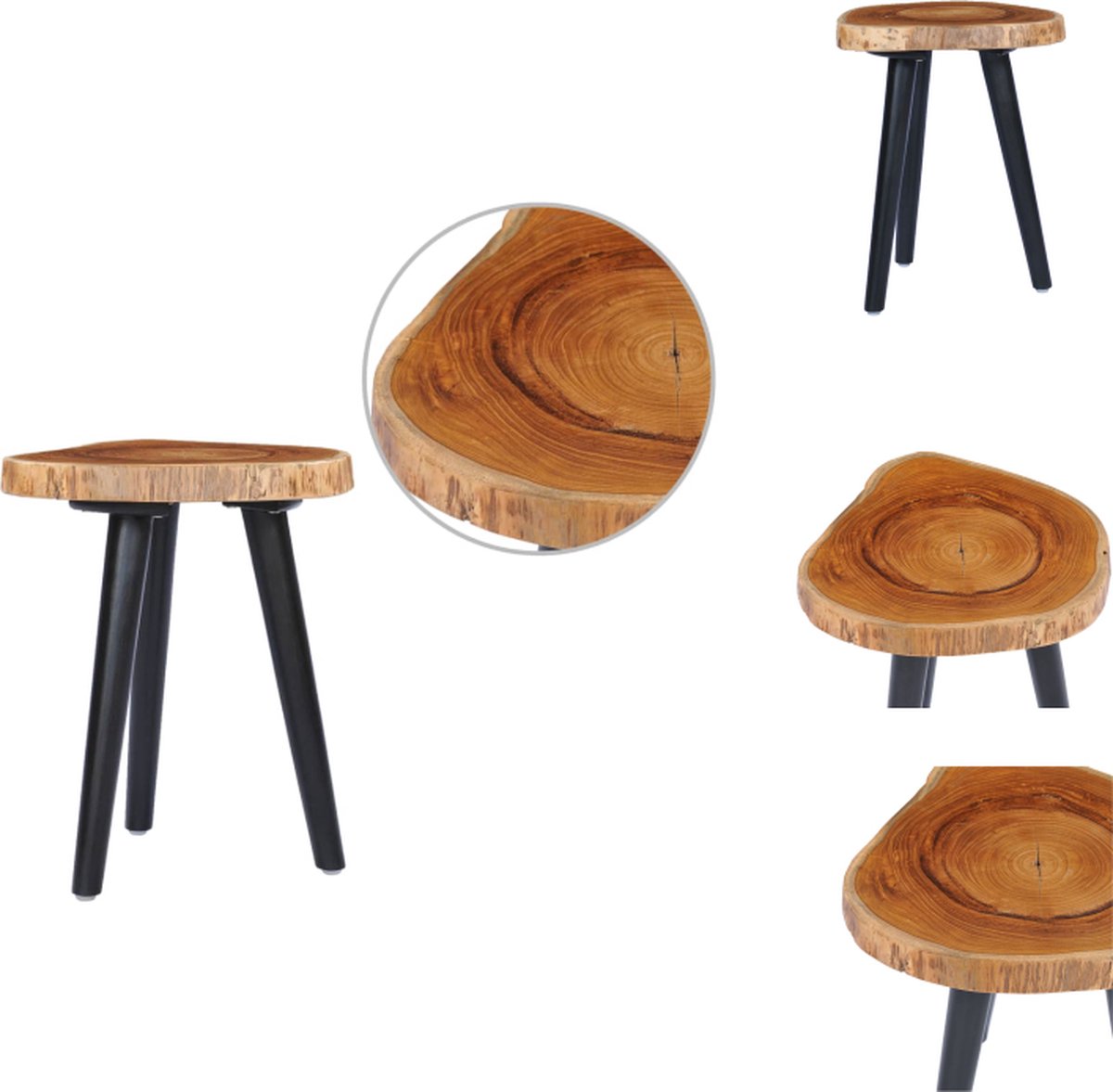 vidaXL Salontafel - 40x45 - cm - massief - teakhout natuurlijk en zwart