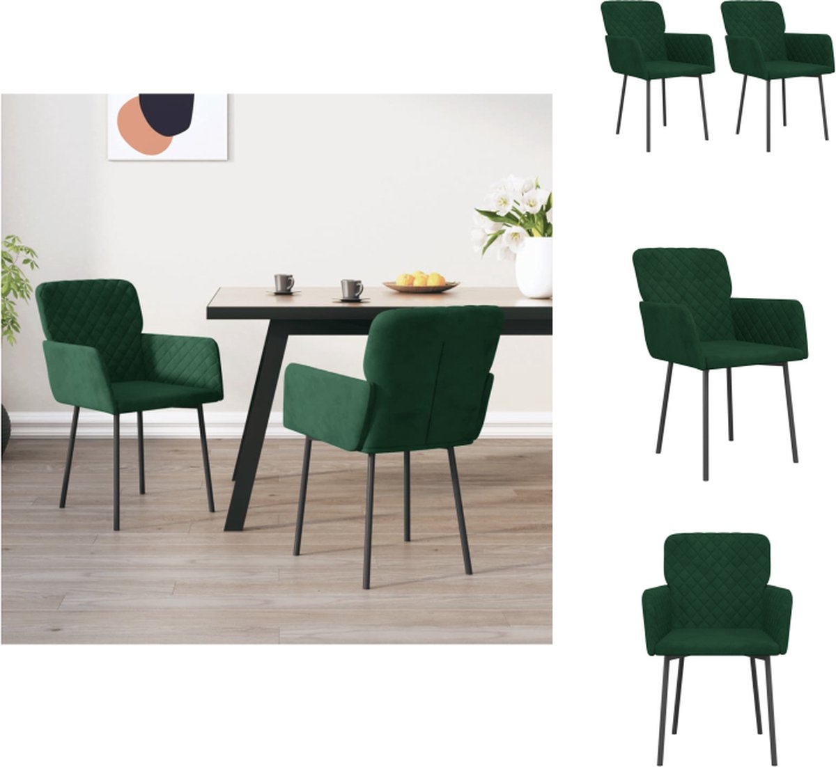 vidaXL - Eetkamerstoelen - 2 - st - fluweel - donkergroen