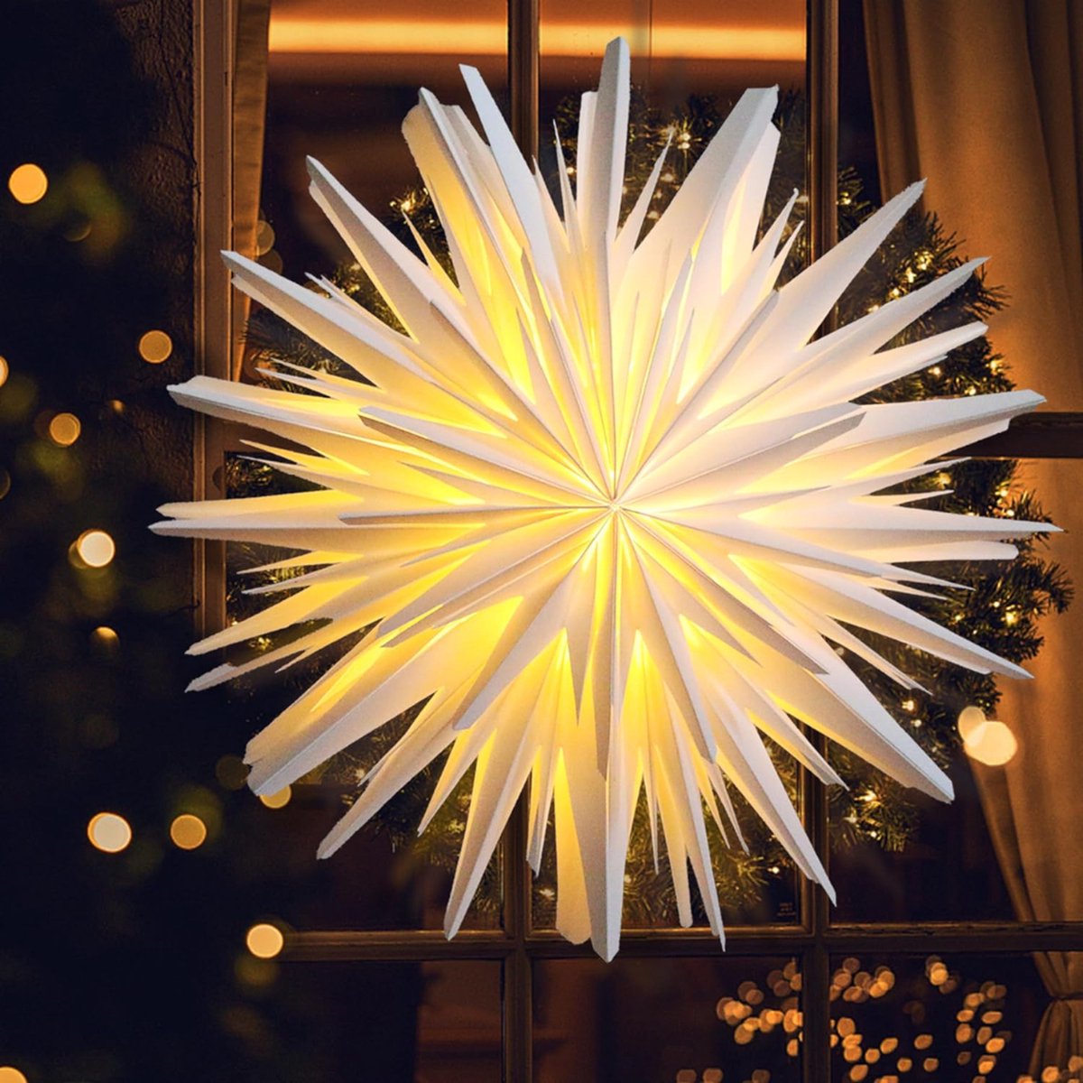 Witte Kerstlamp Papieren Kerstster Om Op Te Hangen – Verlichte Ster Met