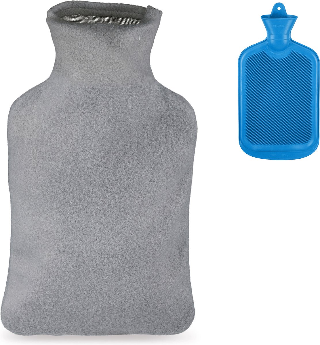 Goedkoopste warm water kruik - met hoes - 2 l - ribbels - rubber - blauw-grijs