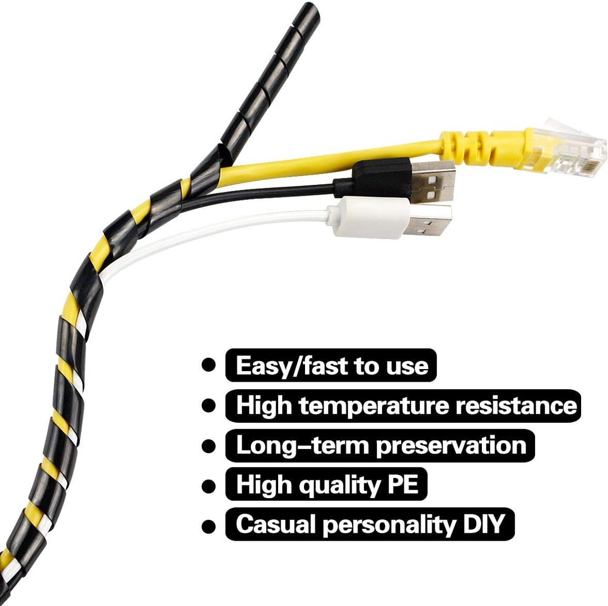 Universele flexibele spiraalslang, 4 mm, kabelset voor het opbergen van spiraalvormige kabelwikkelbuis, ter bescherming van de antennekabel TV/PC/USB/tv/AUX- (25 m) zwart