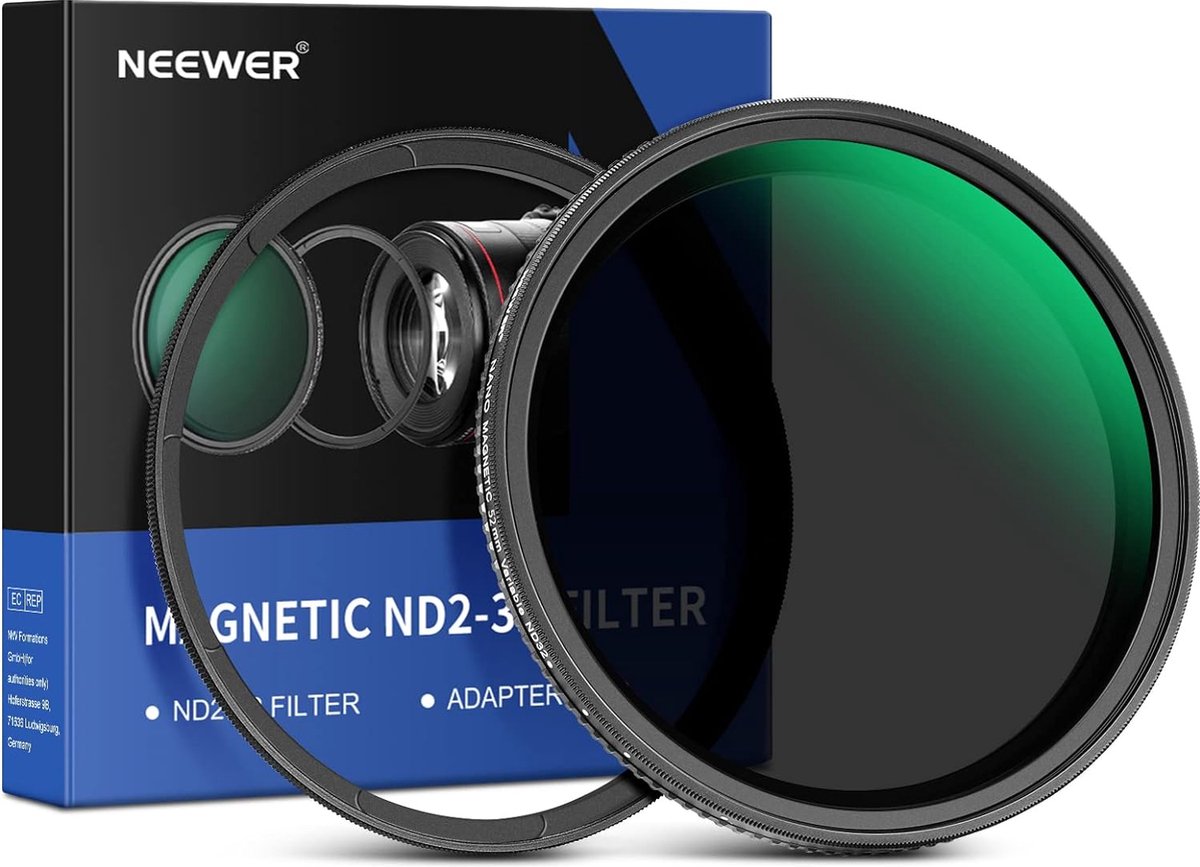 Neewer® - 52 mm Magnetisch Variabel ND-filter ND2-ND32 (1-5 Stops) met Magnetische Adapterring, HD Verstelbaar Neutraal Dichtheid-filter met Waterdichte Dubbelzijdige 30-laags Coating Geen X-Kruis - Verbeter je Fotografische Creativiteit