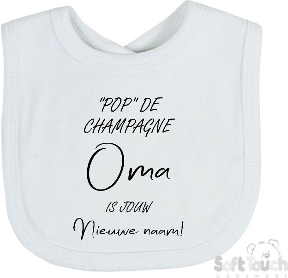 Goedkoopste Soft Touch Slabber Slabbetje Slab Pop de champagne Oma is jouw nieuwe naam! Unisex Katoen Wit/zwart Maat 33x22 Cm