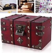 Wooden Treasure Chest with Lock Decorative Storage Treasure Chest Vintage Wooden Treasure Chest Money Box Pirate Treasure Chest Wedding with Engraving for Storage and Decoration