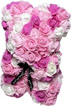 Livano Rozen Teddy Beertje - Valentijn Cadeautje Voor Haar & Hem - Rose Bear - Rozen Beer - Vrouw - Roze & Wit