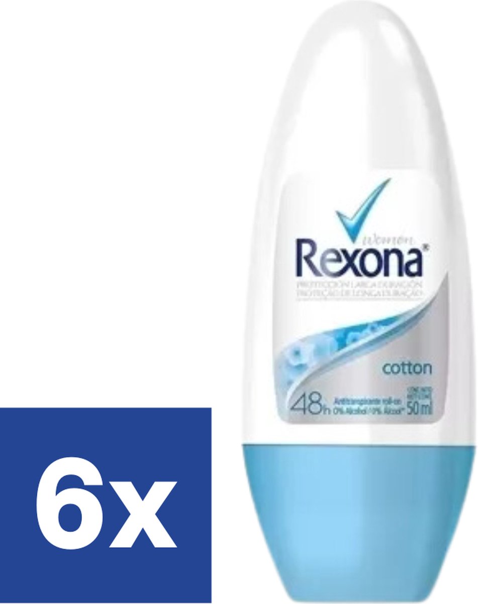 Goedkoopste Rexona Deo Cotton Dry Roll On - 6 x 50 ml