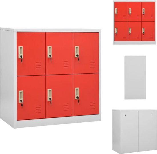 vidaXL Lockerkast - Staal - 90 x 45 x 92.5 cm - 6 lockers - lichtgrijs en rood - Kast