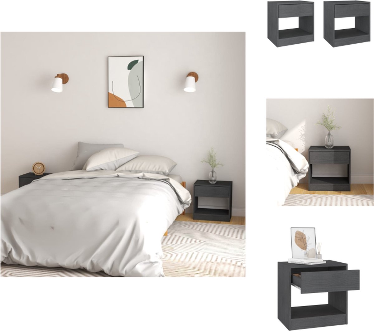 VidaXL Nachtkastjes Rustieke Charme Hout Afmetingen- 40x31x40cm Ken- Massief grenenhout Kast