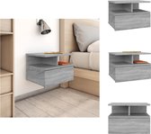 vidaXL zwevend nachtkastje grijs sonoma eiken - 40 x 31 x 27 cm - met lade en open vakken - wandmontage - Kast