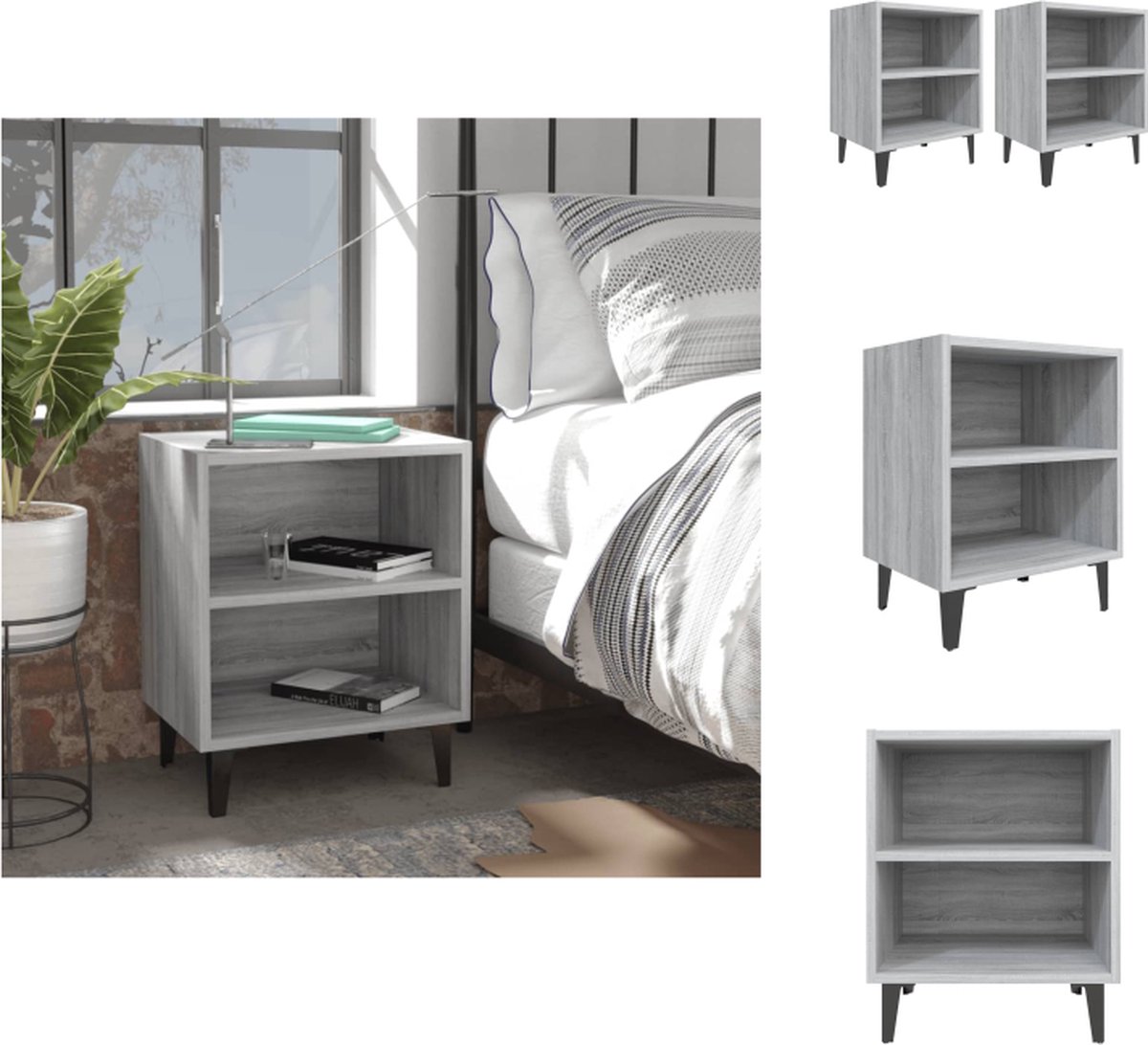 VidaXL Nachtkastjes Industrieel Grijs Sonoma Eiken 40x30x50cm Met metalen poten Kast