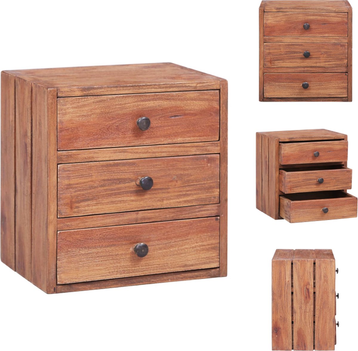 VidaXL Houten Nachtkastje 35 x 25 x 35 cm Massief gerecycled hout Kast