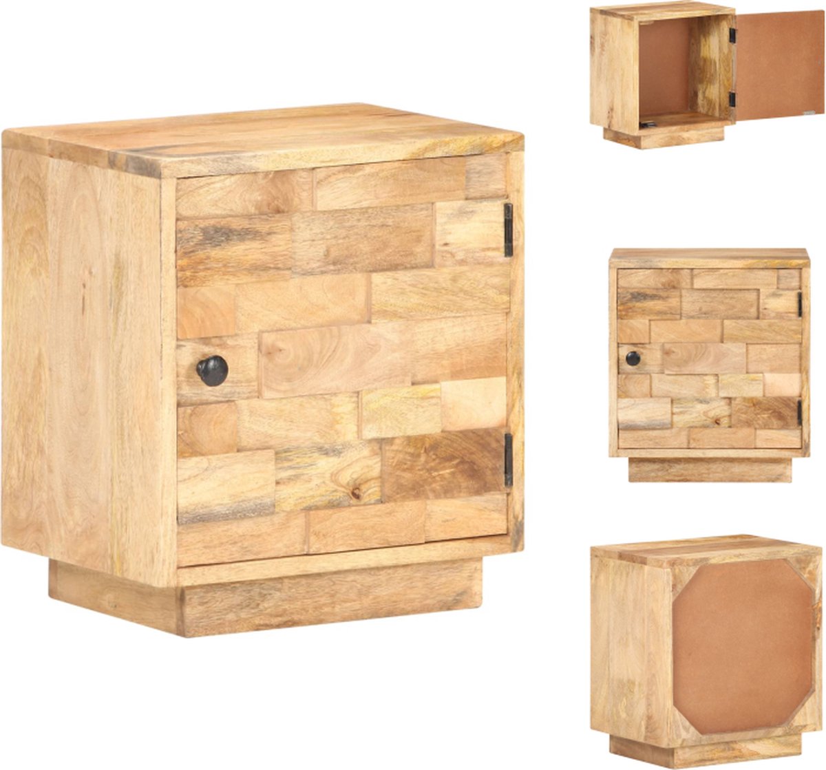 VidaXL Nachtkastje Mangohout 40 x 30 x 45 cm Natuurlijke Timberafwerking Kast