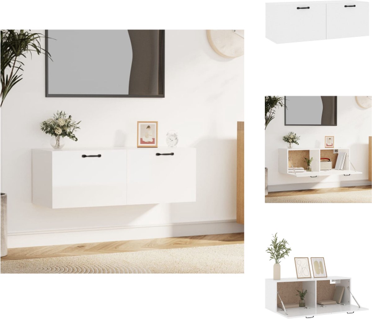 VidaXL Wandkast Hoogglans wit 100x36.5x35 cm Bewerkt hout Kast