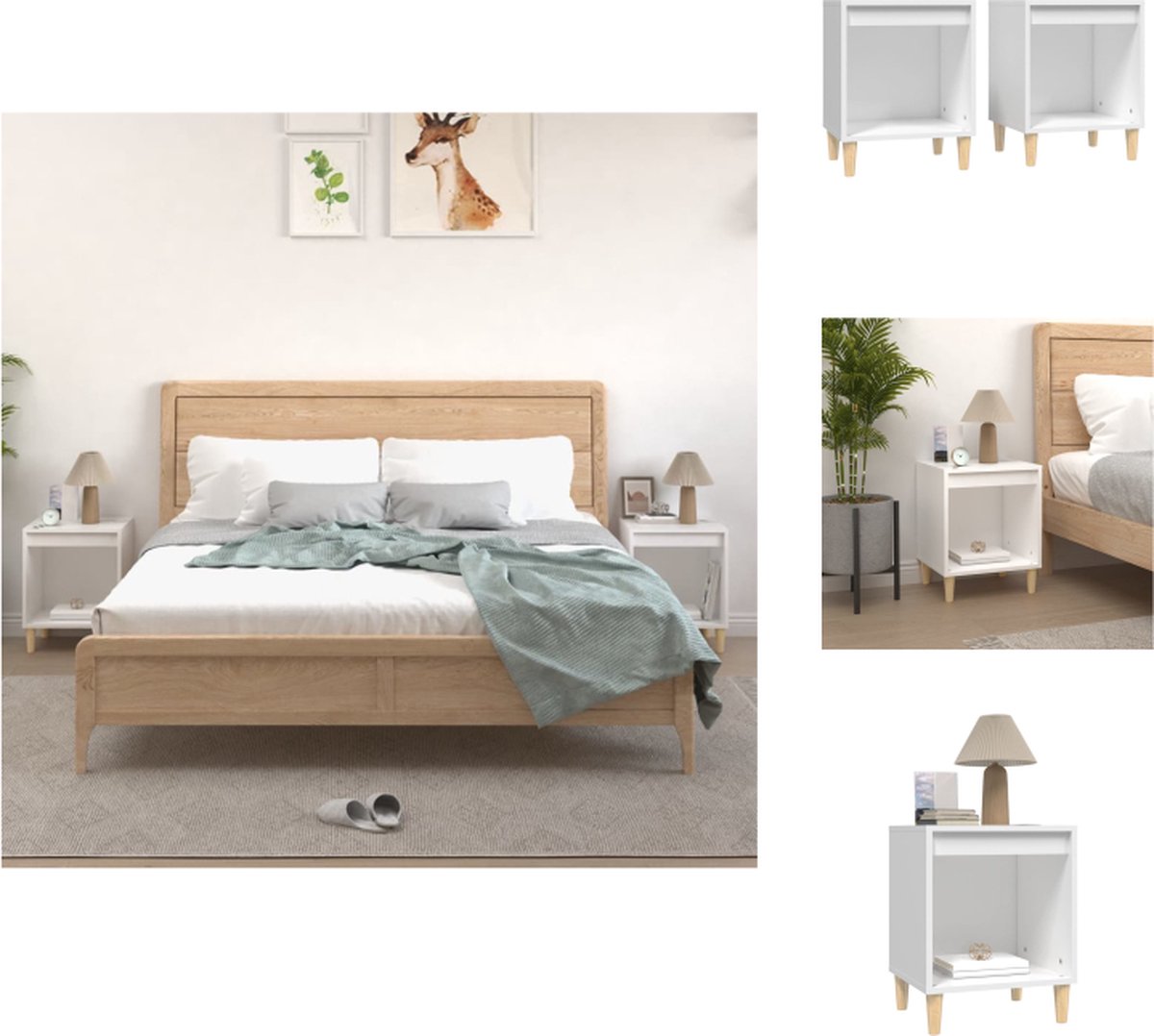 VidaXL Bedkasten Slaapkamermeubilair 40 x 35 x 50 cm Wit 2 x nachtkastje Kast