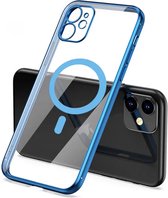 Hoesje Geschikt voor Apple iPhone 11 silicone Back cover met lenzbeschermer/magneet case Telefoonhoesje/transparant met Blauw randen