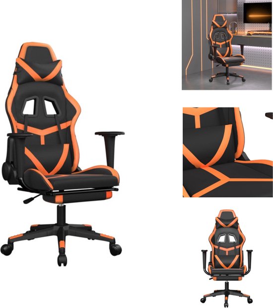 vidaXL Chaise de jeu - Simili cuir - Fonction massage - Dossier réglable - Cadre durable et stable - Zwart/ Orange - 67x64x(116-127) cm - Chaise de bureau