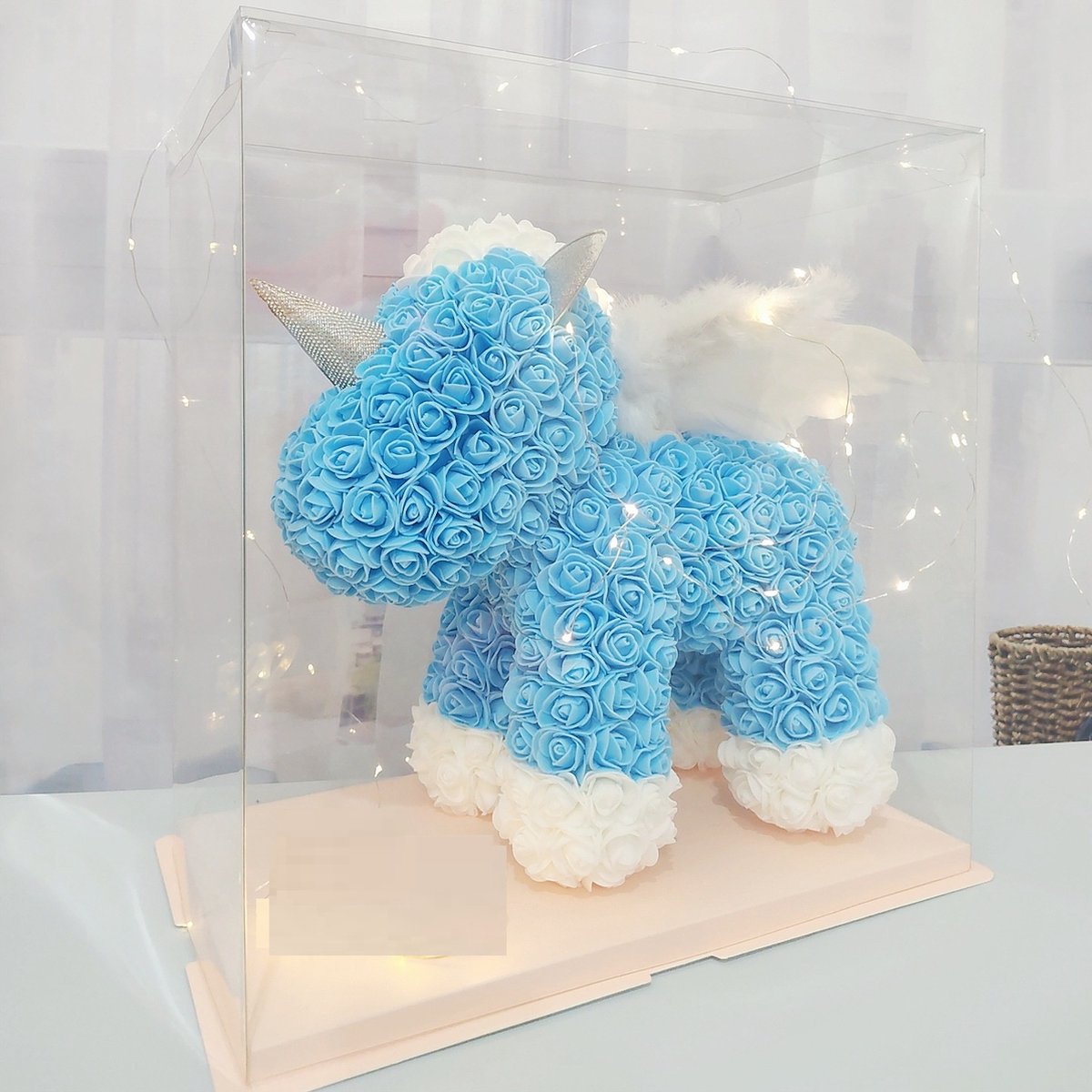 Bewaarde bloem Eenhoorn/Valentijnsdag-Kerstcadeau/Blauw 37*42*23CM