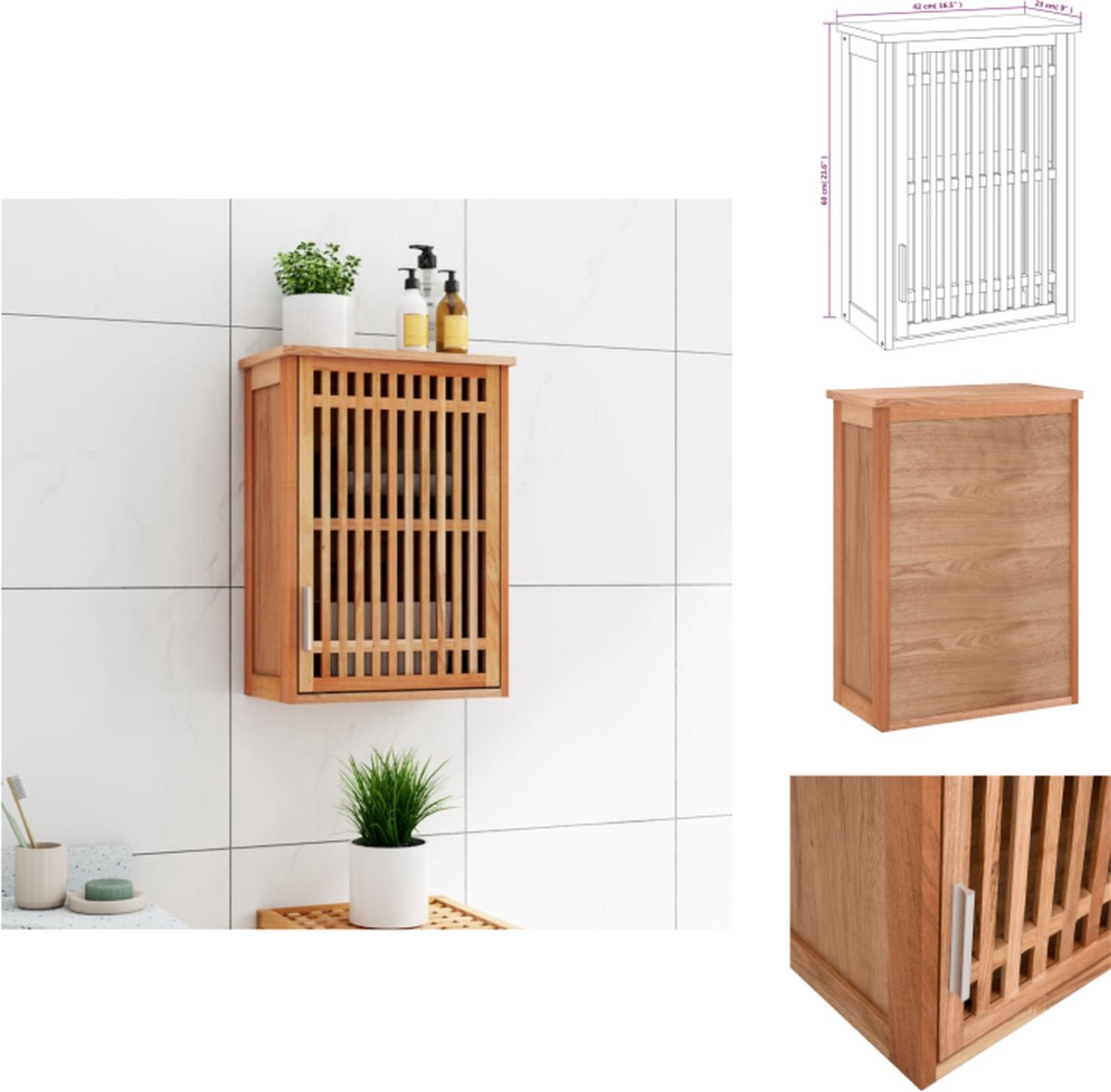 vidaXL - Badkamerkast - wandgemonteerd - 42x23x60 - cm - massief - walnotenhout