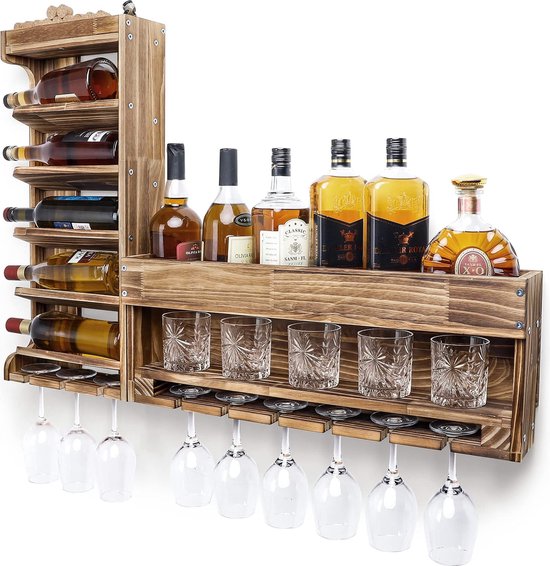 Houten Wijnrek Muur Houten Wijnrek Voor Aan De Muur | Hangende Glazen Landhuis Stijl