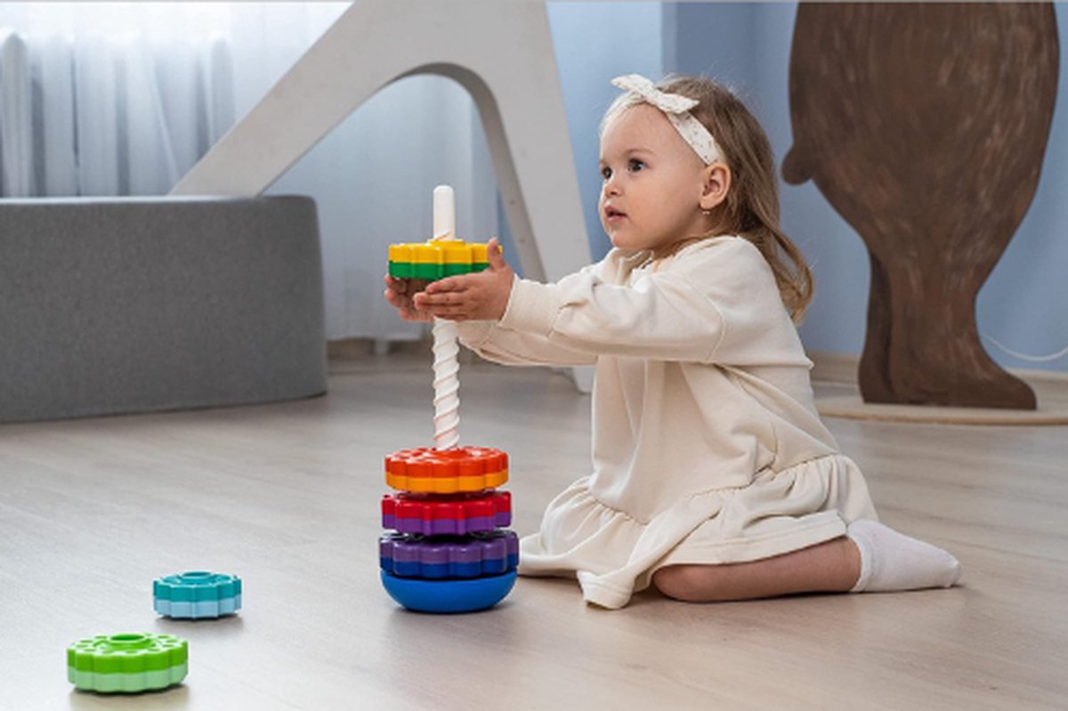 Jouets à empiler Montessori bébé 5 en 1, comprenant boîte à mouchoirs  sensorielle, trieur de formes