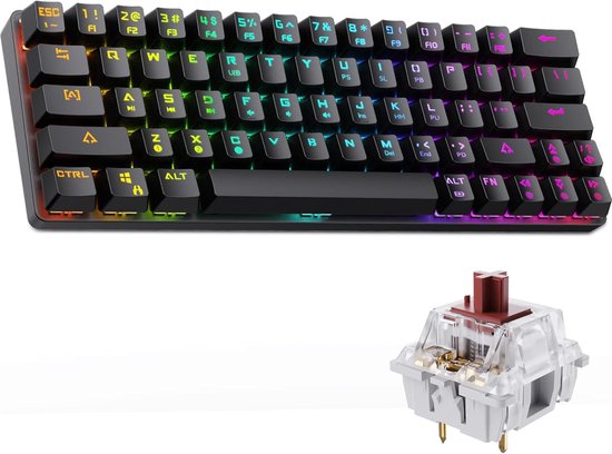 DIERYA DK63 - QWERTY - Mechanisch Gaming Toetsenbord - Draadloos - RGB - Gateron Bruin Switch - Zwart
