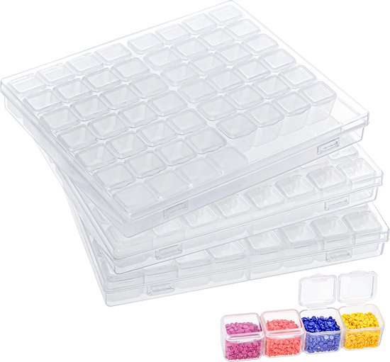 Kurtzy Plastic Diamond Dot Painting Opslag Doos met 56 Rasters (3 Pak) - Transparante Organizer Dozen - Container Bakken Set voor Hobby, Borduren, DIY Nail Art, Sieraden, Kralen en Diamonds