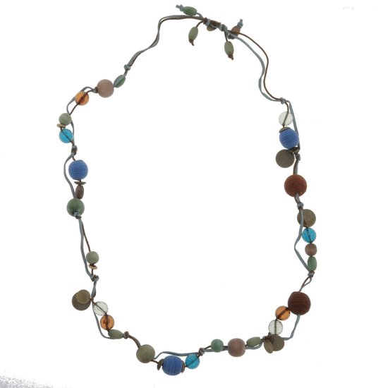 Collier Behave - sautoir - bleu - marron - collier de perles - femme - 110cm
