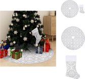 vidaXL Kerstboomrok Luxe - Wit - 122 cm - Stof - Sneeuwpatroon - Inclusief kerstsok - Kerstboomrok