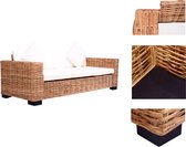 vidaXL Rattan Garden Sofa Set - 195x80x67 cm - Cream White Cushions - Loungebank