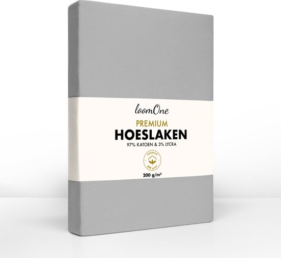 Loom One Premium Hoeslaken – 97% Jersey Katoen / 3% Lycra – 130x200 cm – tot 23cm matrasdikte– 200 g/m² – voor Boxspring-Waterbed - Grijs