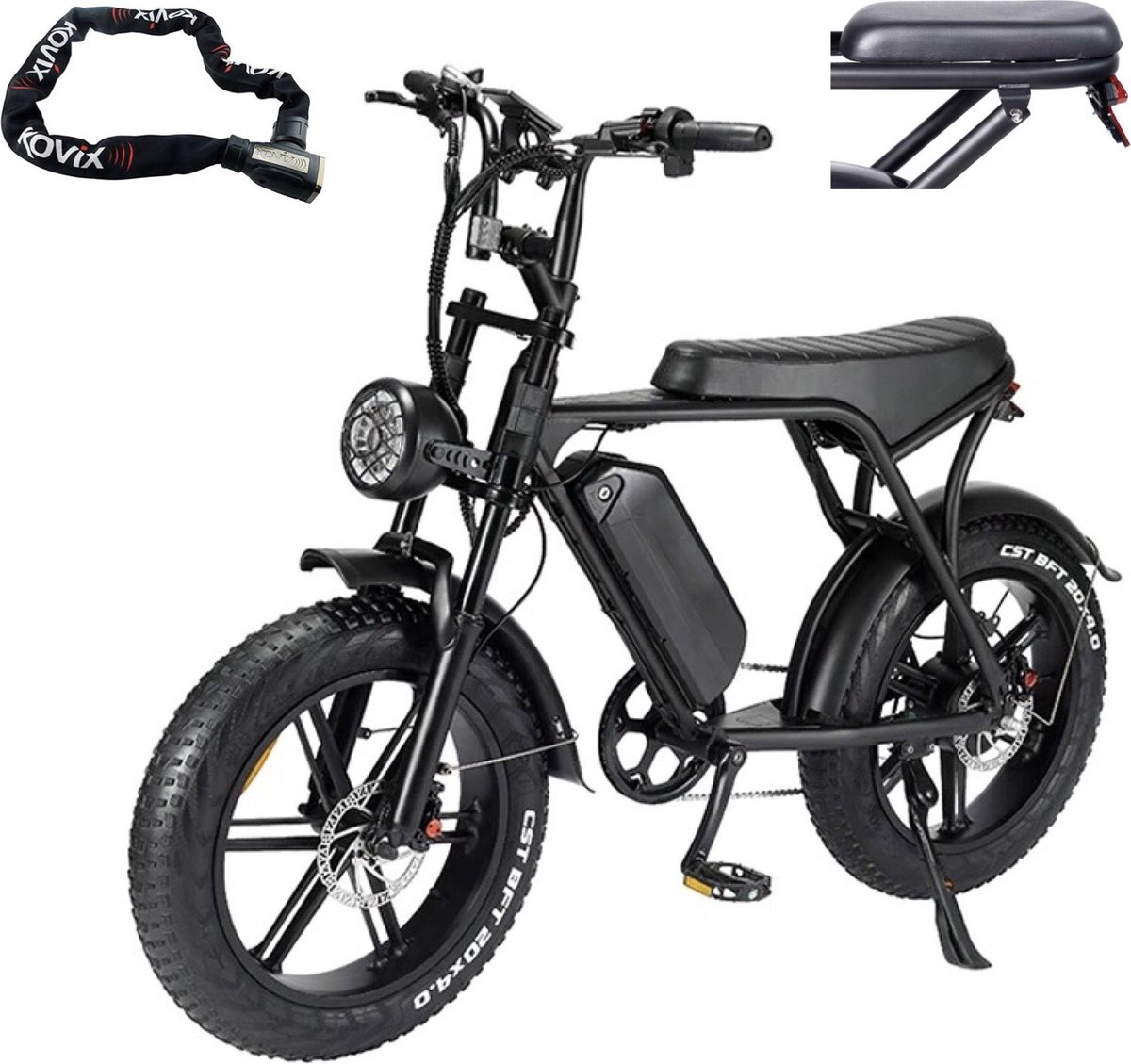 NinRyde V8 PRO - Hydraulische remmen model - Fatbike - Elektrische Fiets - E Bike - 250W - 15Ah - Zwart - Incl. Alarmslot - Bagagerek