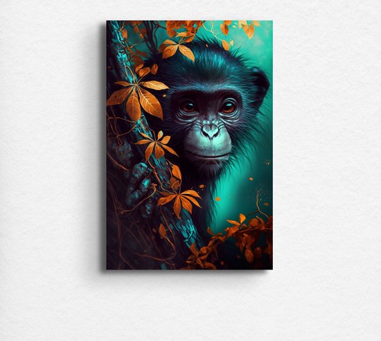 Muurdecoratie kinderkamer - aluminium schilderij dieren babykamer - Kinderkamer muurdecoratie - Dibond schilderij kinderkamer - aap - schilderij chimpansee - 40 x 60 cm 3mm