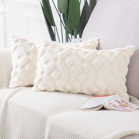 NIULAA Set van 2 decoratieve kussenslopen 40 x 40 roze zacht kunstbont pluche luxe kussenovertrekken vierkant kwadratisch kussenhoes bont decoratief kussen slaapkamer slaapbank
