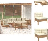 vidaXL Loungeset - Grenenhout - Honingbruin - 63.5x63.5x62.5cm - Massief - Set van 5 Hoekbanken - 4 Middenbanken - 1 Voetenbank/Tafel - Inclusief 10 Zitkussens en 14 Rugkussens - Tuinset