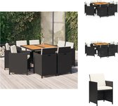 vidaXL Eethoek Classic - Tafel 109x107x74 cm - Stoel 52x56x85 cm - zwart/cremewit - Tuinset